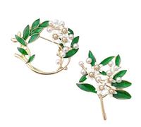 baizhong 2 Pcs Women's Brooches & Pins, Green Pearl Lily Of The Valley Brooch Gifts, Fashion Flower Leaf Brooch