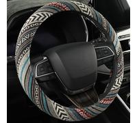 Baja Steering Wheel Cover,Boho Style Saddle Blanket Cloth Flax,Anti-Slip, Fit Most Cars Sedan SUV Vans (26, Standard Size [14.5"-15"])