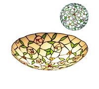 BAJEKO 12 Inch 2-Light Dimmable Tiffany Flush Mount Ceiling Light, Pastoral Style Green Leaves Pink Flower Stained Glass Ceiling Lamp for Kitchen Island Hallway Bedroom