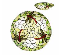 BAJEKO 12 Inch 2-Light Pastoral Dimmable Tiffany Flush Mount Ceiling Light, Antique Dragonfly Style Green Liaison Flower Stained Glass Ceiling Lamp for Hallway Kitchen Island Dining Room
