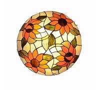 BAJEKO 12 Inch 3-Light Dimmable Pastoral Style Tiffany Flush Mount Ceiling Light, Sunflower Stained Glass E27 Ceiling Lamp for Kitchen Island Hallway Dining Room Bedroom Living Room