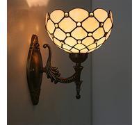 BAJEKO 8 inch Mini Tiffany Wall Sconce, Pastoral/Baroque/Mediterranean/Cream Amber Bead Style Stained Glass Wall Light, Handicrafts Wall Lamp for Hotel Room Corridor Library Bedroom Stairway,C
