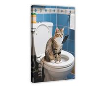 BAJHTGHG A Cat in Mumbai Sits on The Toilet And Looks at Its Mobile Phone Canvas Poster Wall Art Print Picture Paintings 24x36inch(60x90cm)