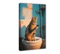 BAJHTGHG A Cat in Mumbai Sits on The Toilet And Looks at Its Mobile Phone Canvas Poster Wall Art Print Picture Paintings 20x30inch(50x75cm)