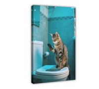 BAJHTGHG A Cat in Mumbai Sits on The Toilet And Looks at Its Mobile Phone Canvas Poster Wall Art Print Picture Paintings 24x36inch(60x90cm)