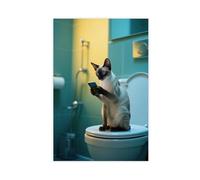 BAJHTGHG An Egyptian Cat Sits on The Toilet Looking at A Mobile Phone Canvas Poster Wall Art Print Picture Paintings 12x18inch(30x45cm)