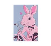 BAJHTGHG Cute Pink Bunny Bicycle Canvas Poster Bedroom Decor Landscape Decor Gift 16x24inch(40x60cm)