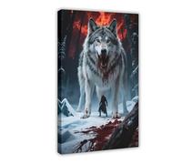 BAJHTGHG In The Terrifying Hell of Bloodshed, Arctic Wolf Canvas Poster Bedroom Decor Landscape Decor Gift 12x18inch(30x45cm)