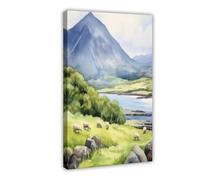 BAJHTGHG Snowdonia National Park Watercolor Canvas Poster Bedroom Decor Landscape Decor Gift 20x30inch(50x75cm)
