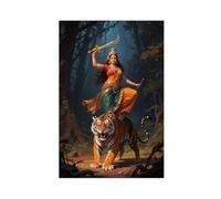 BAJHTGHG The Hindu Goddess Durga with A Tiger Canvas Poster Bedroom Decor Landscape Decor Gift 08x12inch(20x30cm)