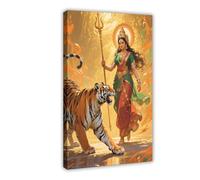 BAJHTGHG The Hindu Goddess Durga with A Tiger Canvas Poster Wall Art Print Picture Paintings 12x18inch(30x45cm)
