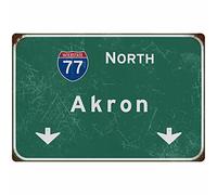 Bakaevsm Tin Sign Vintage North Akron Interstate 77 Direction Signage Signage Bar Club Restaurant People Cave Wall Decoration 12x8 Inches