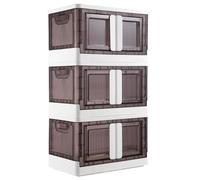 BAKAJI 45 Litre Plastic Double Opening Storage Box Foldable Space Saving Storage Box with Wheels Stackable for Clothes Toys Books DVD Capacity 45 Litres (Set 3)