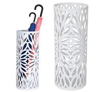 BAKAJI 8.05053E+12 Umbrella Stand Iron Design White Drip Tray and Hooks Dimensions 49 x 19.5 cm, Metal, Unique