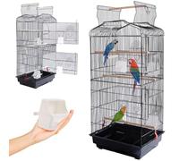 BAKAJI Aviary Cage for Birds, Inseparable Parrots, Parakeets, Birds, Metal with Opening Roof and Feeders, Wooden Perches, Cage with Removable Tray for Easy Cleaning