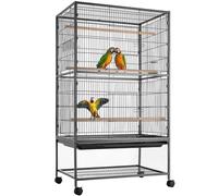 BAKAJI Aviary for Parrots, Canaries, Parakeets, 135 x 78 x 52 cm, Large Metal Cage Bird House with Removable Sand Drawer (135 cm)