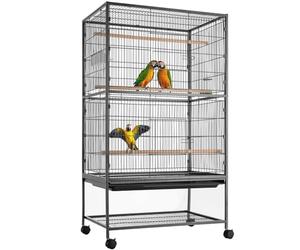 BAKAJI Aviary for Parrots, Canaries, Parakeets, 135 x 78 x 52 cm, Large Metal Cage Bird House with Removable Sand Drawer (135 cm)