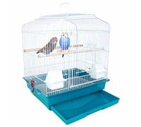 BAKAJI Bird Cage Aviary Cage with Sliding Tray and Wooden Perches, Metal Stacking Cage Ideal for Parrots, Parakeets, Birds, 46.5 x 35.5 x 65.5 cm (Green)