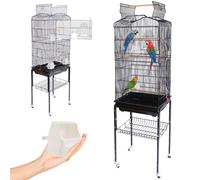 BAKAJI Cage for birds, inseparable parrots, parrots, parrot fly cages, footrest and wheels, sunroof and feeder, wooden beds, removable tray (black)