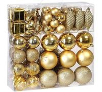 BAKAJI Christmas Tree Decorations 103 Pieces Pack Balls Hearts Stars Cones Christmas Decorations (Gold)