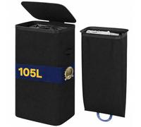 BAKAJI Dirty Laundry Basket with Removable Compartment, 105 Litres, Polyester Basket with Pull-Out Bag for Laundry and Laundry with Handles, Odour Proof Lid, 42 x 32 x 67 cm (Black)