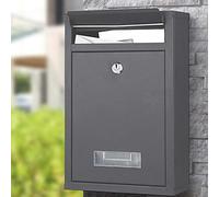 Bakaji Galvanised Steel Post Box for Outdoor Mail with Key Lock (Anthracite Grey)