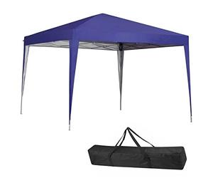BAKAJI Gazebo 3 x 3 m Folding Polyester Fabric Waterproof Metal Structure Folding Accordion Portable Marquee Market Outdoor Garden + Carry Bag (Blue)