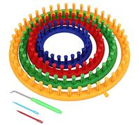 BAKAJI Knitting Frame Set Circular Crochet Kit 4 Plastic Frames Various Sizes with Needles and Needle Accessories for Hats Scarves and Gloves (Round)