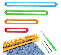 BAKAJI Knitting Frame Set Crochet Hooks Kit 4 Plastic Frames Various Sizes with Needles and Needle Accessories for Hats Scarves and Gloves (Rectangular)