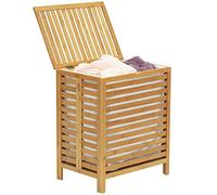 BAKAJI Laundry Basket Home Laundry Basket Bamboo Wood and Fabric Space Saving Container with Lid and Removable Bag Capacity 100lt Size 50 x 35 x 60 cm
