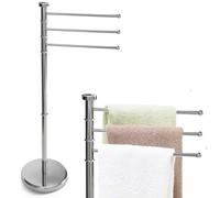 BAKAJI Milano Model Floor Towel Rack with 3 Adjustable Rods, Floor Standing Towel Holder with Round Base, 3 Levels Rotating Bathroom Organizer Stand Self-Standing (Chrome)