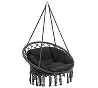 Bakaji Outdoor Hanging Armchair Garden Cotton Rope Swing Chair Hanging Hammock Terrace Camping with Circular Steel Structure Padded Seat Cushion Modern Design (Grey)