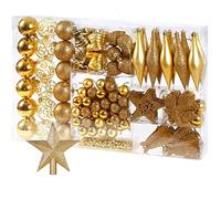 BAKAJI Pack of 102 Christmas Tree Baubles, Stockings, Stars, Pine Cones, Gold, Plastic, One Size
