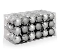 BAKAJI Pack of 54 Christmas Baubles with Glossy and Matte Surface Diameter 6 cm Christmas Tree Decorations (Silver)