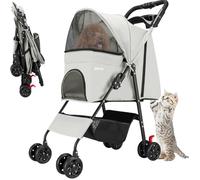 BAKAJI Pet Stroller Maximum Load 30 kg, Folding and Space-Saving Pram for Dogs and Cats with Storage Basket and Lockable Wheels, Protective Anti-UV Hood (Grey)