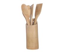 BAKAJI Set of 5 bamboo spoons with round container with elegant, design