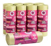 BAKAJI Set of 50 Large Garbage Bags, Heavy Duty Recycled Plastic Garbage Bags, 150 Litre Capacity Bag, Weather Resistant Bags (Amber 90 x 120 cm)