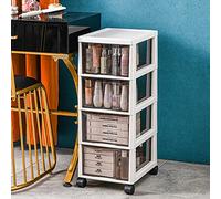 BAKAJI Space-Saving Chest with Drawers Shelves Storage Clear Polypropylene Trolley with 4 Wheels and Sturdy White Structure, Multi-Purpose Organizer, Large Capacity (4 Drawers)