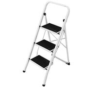 Bakaji Space-Saving Square Folding Ladder with Non-Slip Steps and Safety Handle Stool Steel Structure and Rubber Coating Maximum Load 150 kg (3 Steps)
