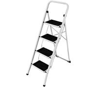 Bakaji Square Folding Ladder, Space-Saving Ladder with 4 Non-Slip Steps and Safety Handle Steel Frame and Rubber Coating Maximum Load 150 kg