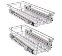 BAKAJI - Telescopic Drawer for Kitchen Furniture - Removable Storage Basket - Space Saving - Stainless Steel Rail - Measures 30 cm - Set of 2