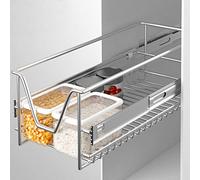 BAKAJI Telescopic Kitchen Drawer 30 cm Basket Removable Shelf Space Saving Steel, Metal, Silver