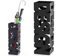 BAKAJI Umbrella Stand in Iron Design BAK9B Umbrella Holder Square Shape Black with Inlay Decoration Lettering Design Drip Tray Dimensions 49 x 15.5 cm
