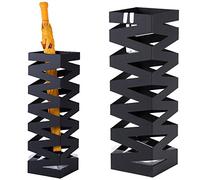 BAKAJI Umbrella Stand Iron Design BAK4B Square Shape Black with Inlay Decoration Drip Tray and Hooks for Folding Umbrellas Size 49 x 15.5 cm