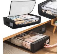BAKAJI Underbed Storage Box with Wheels Space Saver Extra Large Clothes Storage Organizer for Changing Seasons, Slim Under Bed Box with Wheels, Zipper, Handles and Lid