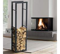 Bakaji Vertical Wood Rack Shelf Holder Rectangular Metal Wood Door Outdoor Wood House Garden Fireplace Fireplace Stove Modern Design (150 x 25 x 40 cm)