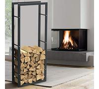BAKAJI Vertical Wood Rack Shelf Holder Rectangular Metal Wood Door Outdoor Wood House Garden Fireplace Fireplace Stove Modern Design (150 x 25 x 60 cm)
