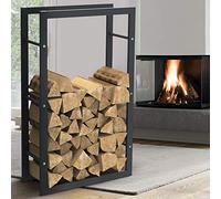 BAKAJI Wood Rack Vertical Shelf Holder Rectangular Metal Wood Door Outdoor Wood House Garden for Fireplace Fireplace Stove Modern Design (100 x 25 x 60 cm)