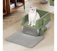 BAKAJI XL Open Cat Litter Tray with Steel Base with Anti Sand Bag, Scoop for Collection, Anti-Dirt Mat, Non-Slip Base, Capacity 25 Litres, Green, 50 x 35 x 30 cm