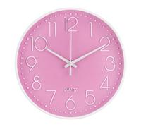 bakbrand Wall Clock 10 Inch Non-Ticking Silent Modern Simple Style Round Decor Clock Pink Stereoscopic Dial Quartz Wall Clocks for Home/Office/School/Living Room/Bedroom/Kitchen
